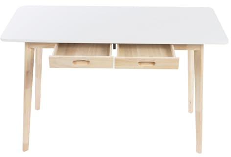 TFGXUE Tavolo da pranzo rettangolare da cucina con 2 cassetti, scrivania semplice, antiscivolo, silenzioso, 120 x 55 cm, colore bianco legno