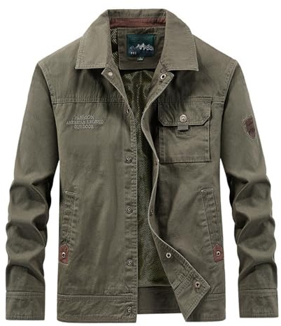Generisch Veste en toile robuste pour homme de style militaire - Veste classique pour la transition et les loisirs - Veste de travail en coton avec de nombreuses poches, Stil_j01 Vert armée, XXL