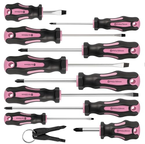 SUNNYNEST 10-Piece Magnetic Screwdriver Set Tools Storage Case Pink | Professional Repair Tool Kit steel magnetic tips ergonomic grip organizer box for home furniture automotive workshop