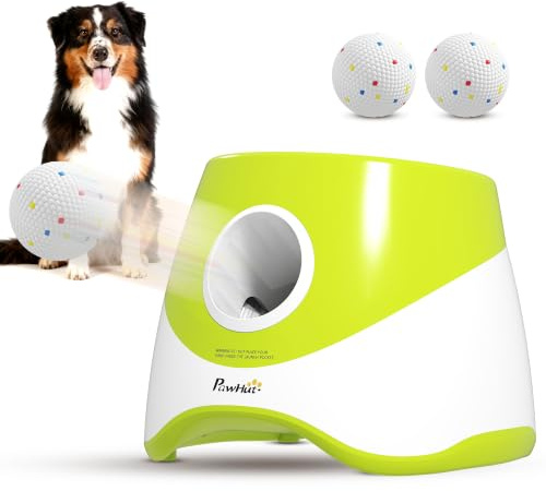 PawHut Automatischer Ballwerfer mit 3 Distanzen für Mittlere Hunde Grün | Hunde Ball Interaktive Ballwurfmaschine, 3 ETPU Tennisbälle, 6m/10 m/14m, Interaktive Ballmaschine, für Kleine Hunde