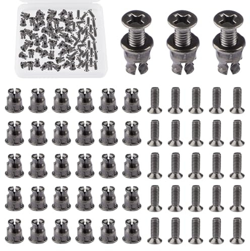 UFURMATE Espigas para bisagras de puerta de armario, 50 piezas de insertos metálicos y tornillos con pasadores de expansión preinsertados para bisagras de armario (negro)