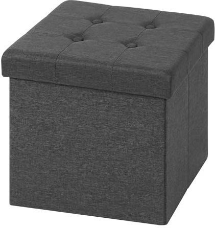 WOLTU® Sittpall med förvaringsutrymme sittkub sittbänk hopfällbar kista, förvaringslåda, avtagbart lock, vadderad sits av linne, 37,5 x 37,5 x 38 cm (L x B x H), mörkgrå, SH06dgr-1