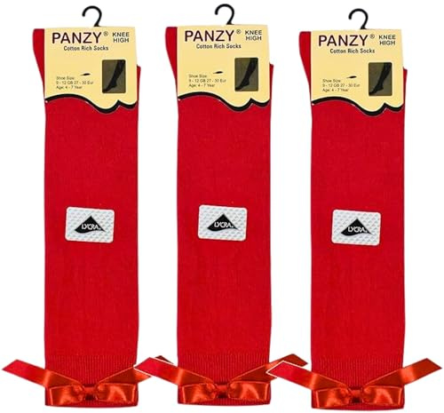 Panzy® 3 par flickor rosett knä gymnasiet vanlig lång längd bomull stretch med alla storlekar och färger (set med 3 par)