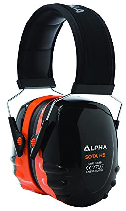Alpha Sota H5 Black, Orange Ear Defenders Adults- Safety Earmuffs with Headband, Hearing Protection Against High Noise Levels Upto SNR 34DB