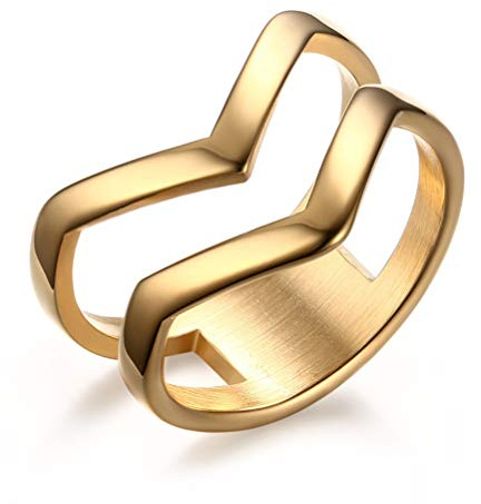 OIDEA Anello Donna Doppia Forma V Fidanzamento Promessa Acciaio Inossidabile Liscio Oro