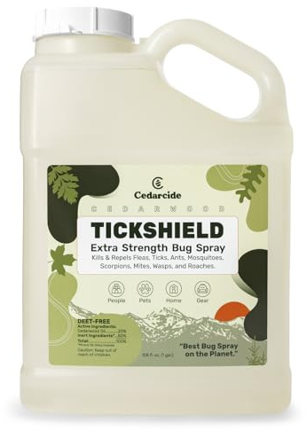 Cedarcide Extra Strength Tickshield | Deep Woods Cedar Oil Tick & Mosquito Repellent Spray for People, Pets, & Indoors | Kills & Repels Fleas, Ticks, Ants, Mites & Mosquitoes | Gallon
