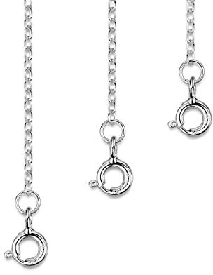 Amberta Set de 3 Cadenas de Extensión para Pulseras y Collares en Plata de Ley 925 - Kit de Extensor 2 mm para Tobilleras para Mujer - Longitudes: 25, 50, 100 mm
