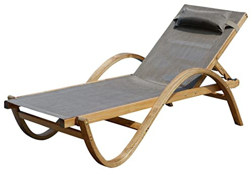 ALEOS. Sonnenliege Gartenliege Holzliege Paraiso aus Holz Lärche mit Kopfpolster Bronze braun