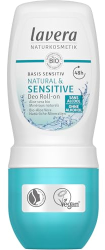 lavera Deo Roll-On Basis sensitiv Natural & Sensitive NATURAL & SENSITIVE 48h - vegan - natural cosmetics - organic aloe vera & natural minerals - without aluminum - 48h protection - 1.7 Fl Oz