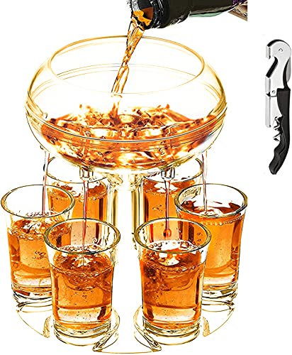 catadog Dispensador de vasos de chupito ajustable y soporte de plexiglás de grado alimenticio, dispensador de chupito con 6 vasos para bebidas (dorado)