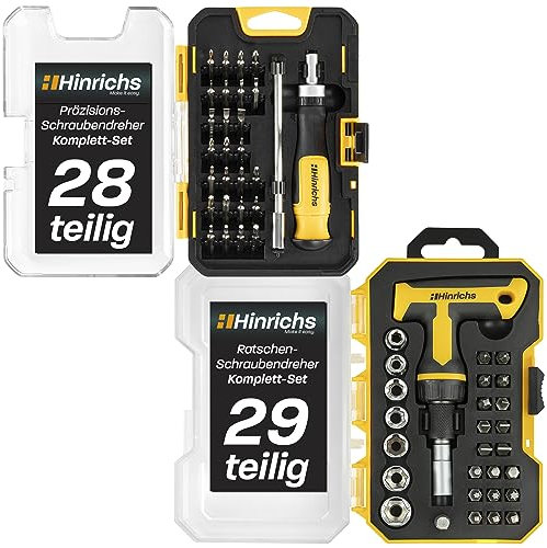 Hinrichs Set di Cacciaviti da 2 Pezzi - Set di Cacciaviti a Cricchetto da 29 Pezzi con Impugnatura a T e Set di Cacciaviti di Precisione da 28 Pezzi - Set di Utensili per Meccanica di Precisione