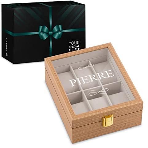 Maverton Boîte à 6 Montres avec Gravure - Boite a Montre en Bois avec Fenêtre en Verre - Cadeau Homme - Cadeau Personnalisé - Présentoir : 20 x 16,5 x 8 cm - Cadeau anniversaire