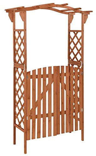 TEWTX7 Rosenbogen mit Tür Spalier Rankhilfe für Kletterpflanzen Laubengang Holz Torbogen, Garten Kletterpflanzen, Torbogen Massivholz, Wetterfest, 116x40x204 cm Braun, RXZER23