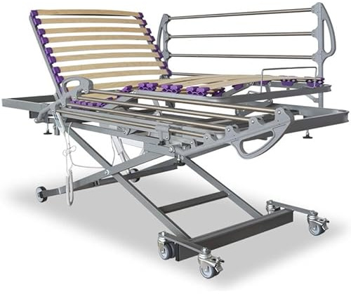 VentadeColchones - Cama Articulada Geriátrica con Carro Elevador de Baja Altura, con Juego de Barandillas, de Medida 90 x 190 cm, con Bote de Grasa y Servicio de Subida y Montaje