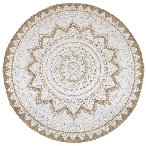 vidaXL Teppich Jute Geflochten Bedruckt Handgefertigt Wohnzimmerteppich Juteteppich Handwebteppich Bodenmatte Schlafzimmer Wohnzimmer Flur 240cm Rund