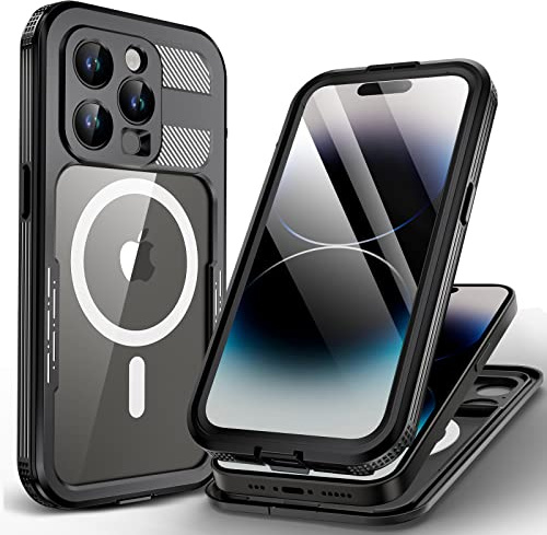 WIFORT für iPhone 14 Pro Wasserdicht Hülle mit Magsafe - 360 Grad Schutzhülle Outdoor Handyhülle IP68 Waterproof Case Stoßfest Staubdicht Komplettschutz Panzerhülle mit Displayschutz Schwarz