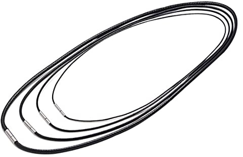 PLABBDPL 4 st konstläderhalsband/armband svart flätad läderkedja läderrem med stängning av rostfritt stål, svart snöre på 3 mm för hänge (40/45/50/55 cm)