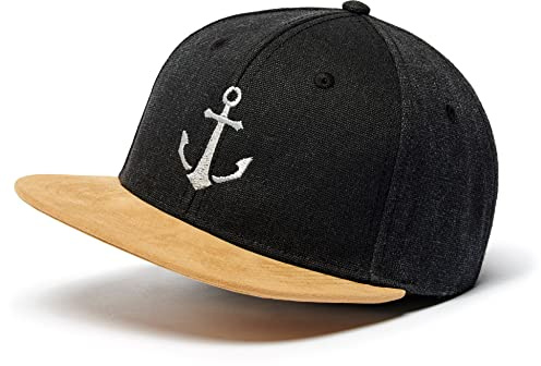minifan Cap Herren Snapback : Anker - Basecap Herren & Damen Baseball Cap Kappe Mütze Cappy Kappi mit Anker Männer Schwarz