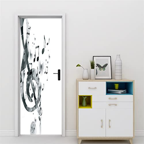 Adesivo Per Porte 3D Per Porte Interne Note in bianco e nero Alla Moda Fotomurali Autoadesivi Per Porte In Vinile, Carta Da Parati Soggiorno Cucina Camerette Art Applique L77 x A200cm