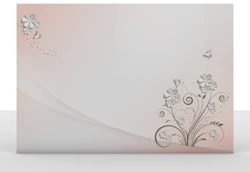 Design-Schreibtischunterlage White Flowers aus Papier DIN A2 | mit extra Kalender-/Notizblatt 2024 und 2025 | Notiz Unterlage | Abreissblock