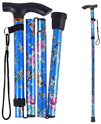 Bastone per Anziani Pieghevole, Bastone da passeggio flessibile Bastone da Passeggio Pieghevole Floreale blu Estensibile per donna bastoni per camminare Canna di alluminio Regolabile in Altezza