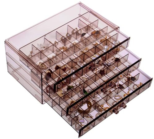 YUFONG Ohrring-Aufbewahrungsbox, Organizer, 3 Schubladen, Acryl, Schmuck-Aufbewahrungsbox, Halter, transparenter Schmuckständer mit 72 kleinen Fächern, lila, braun)