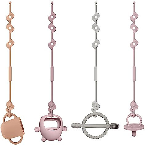 CLDY Baby Spielzeug Schnullerkette Silikon Cup Catcher, BPA-frei Sicherheitsgurte für Spielzeug, Trinkbecher Halteriemen für Kinderwagen Hochstuhl Autositz, Babytrage/Autositz 4 Stück