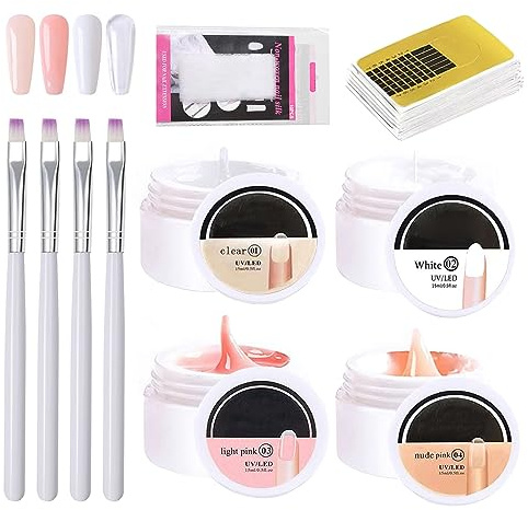 GZSYY Aufbaugel für Gelnägel Builder Gel Weiß Rosa Nudefarben Transparent UV Gel Fiberglas mit Nagel Schablone Fiberglas Silk Nägel