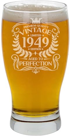 Always Looking Good Regalo de cumpleaños número 76 para hombres, estilo vintage de 1949, envejecido a la perfección, vaso de cerveza grabado para 76 años, vasos de cerveza de tulipán de sidra grabados