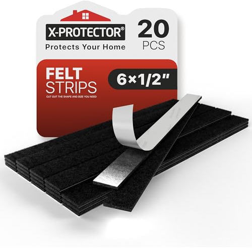 X-Protector Chair Leg Floor Protectors - 20 PCS - Premium Felt Strips with Adhesive Backing - Rectangular Chair Feet Protectors for Hardwood Floors - Cut Chair Protectors Floor To Size You Need!
