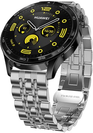 Hinnwer 22mm Armband für Huawei Watch GT 7/GT 7 Pro/GT 6/GT 6 Pro/5 (46mm) | 22mm für Huawei Watch GT 5 Pro/GT 4/GT 3 (46mm), Huawei Watch 5/4 (46mm)/4 Pro 48mm, Metall Ersatzarmbänder - Silber