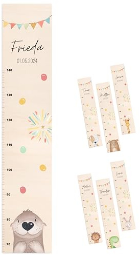 wunderwunsch® - Personalisierte Messlatte Kind Holz zum Kleben oder Aufhängen - Skala 70-140cm - Süße Dekoration für Baby- & Kleinkinderzimmer (Otter)