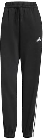 adidas Women's Essentials 3-Stripes Fleece Loose Pants, Black/White, L