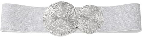 VONMELLI Damen Breiter Elastischer Gürtel mit Goldener Schnalle für Kleid Stretchy Vintage Taillengürtel für Damen Silber(Silberne Schnalle) M