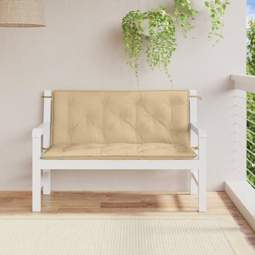 Homgoday Cojín para banco de jardín, 2 unidades, cojín para banco de jardín, cojín para banco y columpio de Hollywood, color beige, 120 x 50 x 7 cm, tela