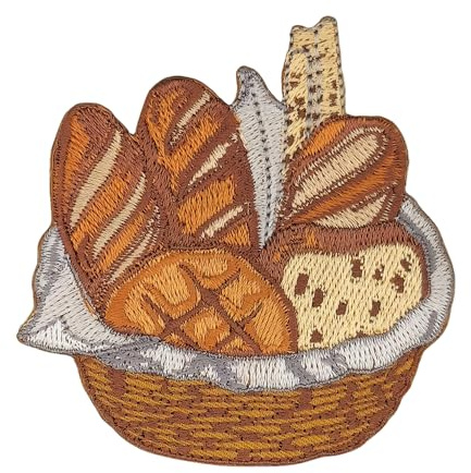 Gestickter Brotkorb Aufnäher zum aufbügeln oder aufnähen Bügelbild Bügelpatch Bäcker Brot Aufbügler für Kleidung Bügelflicken Applikation Patch Größe 7,3 x 7,5 cm