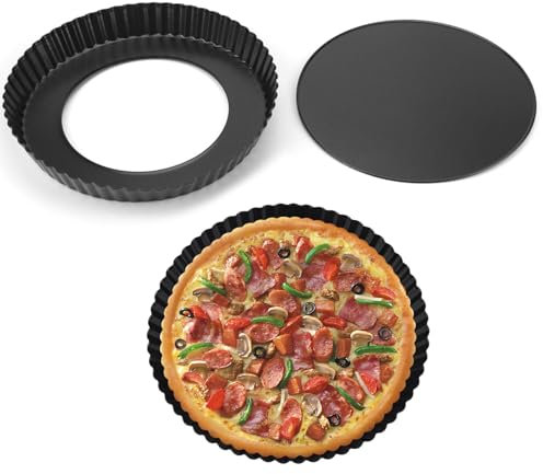 Jwthee Moules à tarte de 9 pouces avec fond amovible, moule à pizza de 9 pouces, moule à tarte et à quiche, moule à tarte antiadhésif, moule à tarte rond, fond amovible pour ustensiles