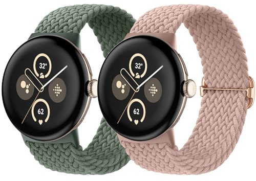 Maledan 2 Stück Geflochtenes Armband Kompatibel mit Google Pixel Watch 2 Armband, Elastisches Nylon Sport Loop Band für Google Pixel Watch 4/3 41mm/2/1 für Damen Herren