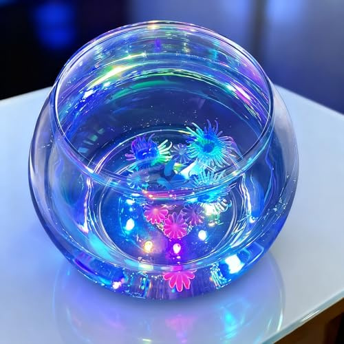 hygger 0.5 Gallon/1 Gallon Glass Fish Bowl with LED Light and Decor, Small Round Betta Fish Tank Goldfish Bowl, Round Clear Unbreakable Aquarium/Vase/Hydroponic Plant Terrarium, Nice Centerpieces