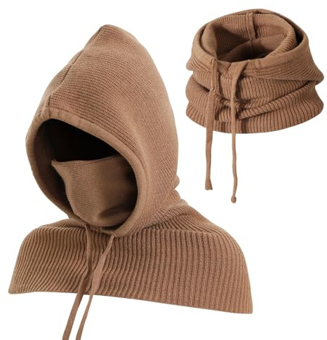 TAGVO Cappelli e Sciarpe Invernali a Maglia, 3 in 1 Cappello Sciarpa con Cappuccio, Passamontagna Regolabile Antivento, Scaldacollo per Uomo e Donna per Esterno