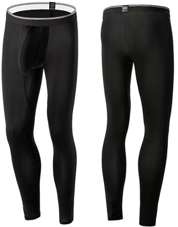inhzoy Herren Eisseide Leggings Sport Unterhose Lang Mit Bulge Pouch Männer Sport Strumpfhose Baselayer Schlafhose Schwarz 3XL