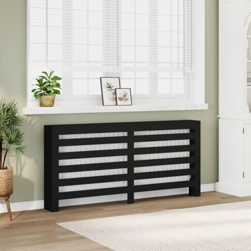 qohoio Radiator Cover Black 175x20x82 cm Engineered Wood-Radiator Cover Modern MDF Vertical Slats Wood Decorative Cabinet for Living Room Bedroom Hallway,Large