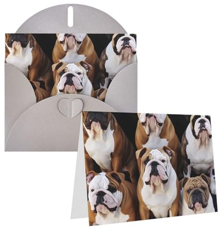STVYUKL Grußkarte mit englischen Bulldoggen, blanko, mit Umschlägen, Dankeskarten, Notizkarten, 10,2 x 15,2 cm, für alle Anlässe, Grau, für Weihnachten, Feiertage, Geburtstage, Abschlussfeiern,
