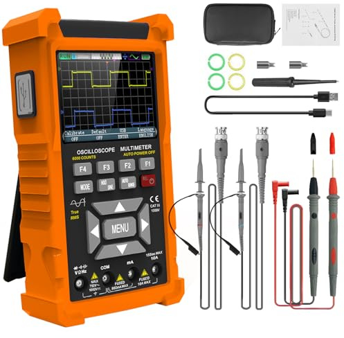 SURLABA Oszilloskop 2 Kanal, 3in1 Oszilloskop 50 MHz Bandbreite, 280 MSa/s, TRMS 6000 Count Multimeter Signalgenerator, 13 Signalwellenformen, Auto/Normal/Einzelmodus für Heimwerker, Heimgebrauch