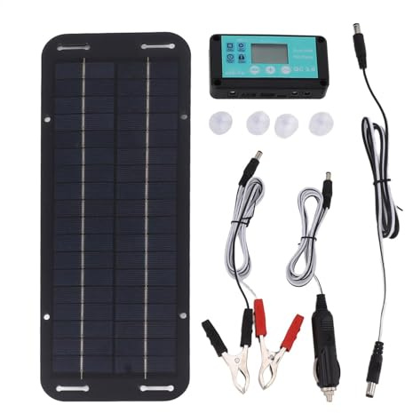 Mainteneur de chargeur de batterie solaire imperméable 12 V/24 V - 20 W | Panneau solaire pour batteries de voiture, marine et RV, fonctionne avec des batteries au gel, EFB, AGM