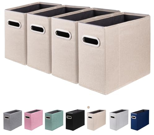 ComfortKeeper 4 Packs Letter Size File Organizer, File Folders Organizer, Fabric Storage Box, Collapsible Paper Organizer with Metal Handle, Smooth PVC Rails, Only Box (Beige)