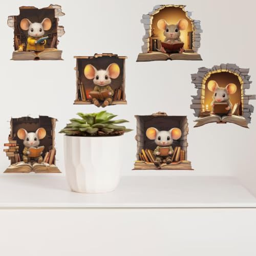 ANATTASOUL Mouse 3D e Stack di Libri Adesivo Murale Wall Stickers Adesivi Murali Decorazione interni Wall Sticker Adesivo da Muro per Camera da Letto Soggiorno TV Sfondo