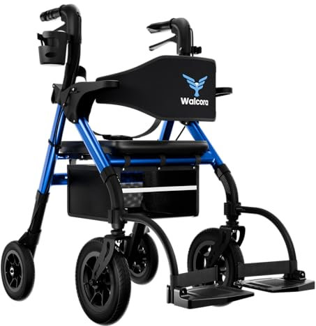 WALCORA Rollator Rollstuhl 2-in-1 Gehhilfe für Senioren mit Sitz – NEUHEIT 2025 – Outdoor & Indoor Wohnung – Faltbar & Leicht – Klappbar Gummireifen Leichtgewicht Gehwagen Walker Wheelchair Kaufen