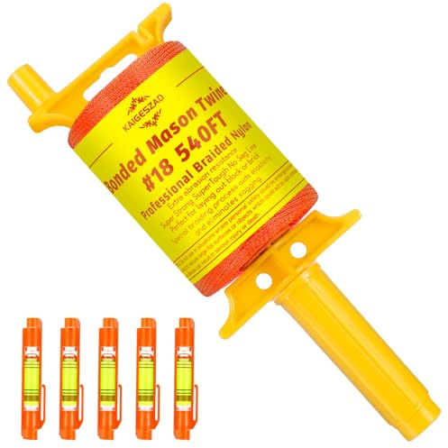 Mason Line with Handle,Twisted 540 FT #18 Braided Nylon Mason String with 5 Built-in Levels and Spool Construction Line,String Level Line Kit for Gardening Or Masonry Tools, Kite Twine String or DIY