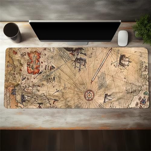 Tapis de Souris Gaming XXL Mouse Pad 1500x800x3 mm Tapis de Bureau Grande Taille avec Coutures sur Les Bords Grand Tapis de Souris pour Gamer, Ordinateur, PC (Carte Rétro)